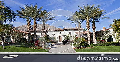 Front entrance faÃ§ade of luxury villa Stock Photo