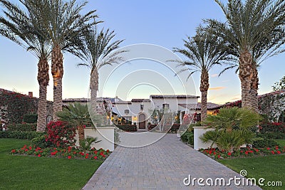 Front entrance faÃ§ade of luxury villa Stock Photo