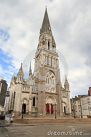 Front facade of the Basilique Saint-Nicolas de Nantes Stock Photo