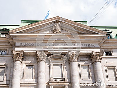 Front of building of National Bank of Argentina on Plaza de Mayo Editorial Stock Photo