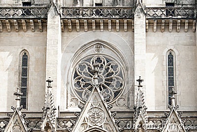 Front facade detail on a white stone cathedral Stock Photo