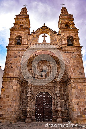Front facade of the San Lorenzo church, in Potosi, Bolivia Editorial Stock Photo