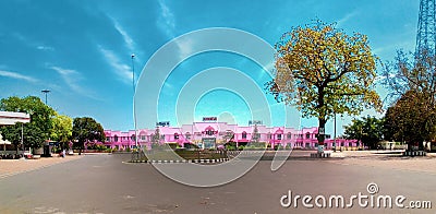Front face of katihar railway station towards platform number one. Empty railway station during corona lockdown Editorial Stock Photo
