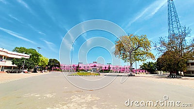 Front face of katihar railway station towards platform number one. Empty railway station during corona lockdown Editorial Stock Photo