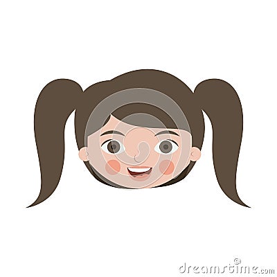 Front face pretty girl with ponytails Vector Illustration