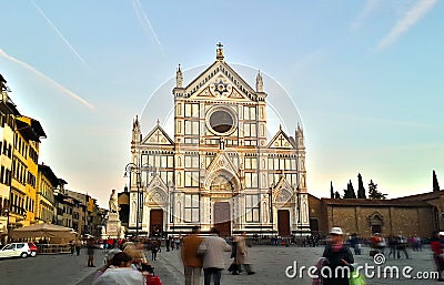 A front face view of Santa Croce basilica in the evening florence Editorial Stock Photo
