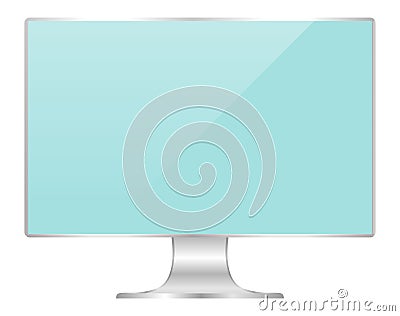 Front of flat monitor light blue screen computer, pc display digital wide screen and slim, icon monitor modern lcd, symbol 3d Vector Illustration