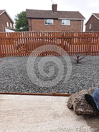 The front of a garden once it& x27;s been done with blue stone Stock Photo