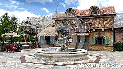 The front of Gaston`s Tavern restaurant in Fantasyland in the Magic Kingdom Editorial Stock Photo