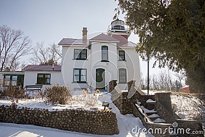 Front of historic Grand Traverse Lighthouse, Traverse City, Mich Stock Photo