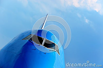 Front of a large passenger airliner Stock Photo