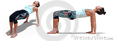 Front and Left Profile Poses of a Virtual Woman in Yoga Table Pose Stock Photo