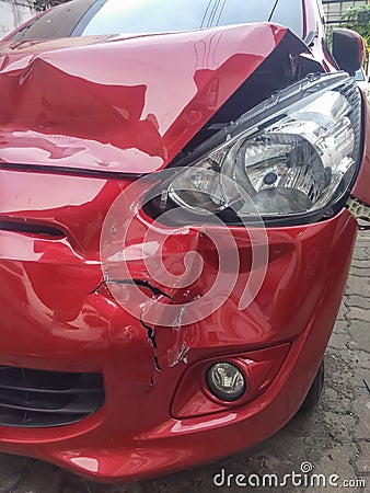 Front left red car accident Stock Photo