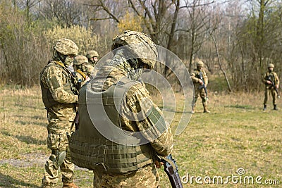 Front Line. Military before attack on battlefield briefing Stock Photo