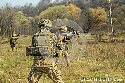 Front Line. Military attack on battlefield Stock Photo