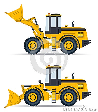 Front loader with two bucket positions - lowered and raised. Vector illustration for car motion animation. The concept of loading Vector Illustration