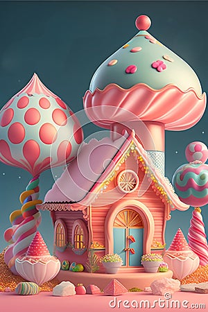 Front look of pink candy house Generative AI Stock Photo