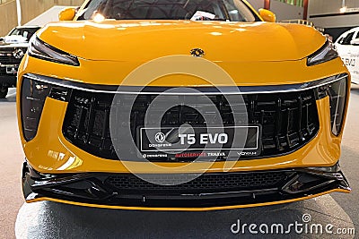 Front mask of modern chinese compact crossover SUV vehicle Dongfeng Forthing T5 EVO Editorial Stock Photo