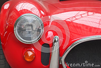 Front of old car close up with round car headlights Stock Photo
