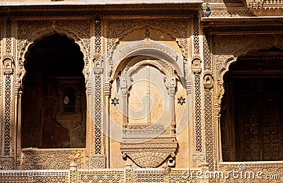 Front of the old house with beautiful stone balconies, India Editorial Stock Photo