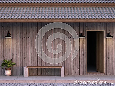 The front of the old house wall is made of plank 3d rendering image Stock Photo