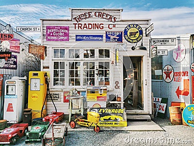 A front of the old vintage shop in Burkes Pass in New Zealand Editorial Stock Photo