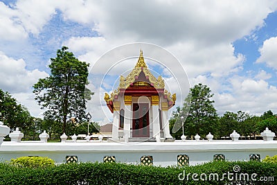 front of ordination hall of temple in cloudy sky Stock Photo