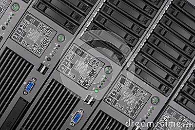 The front panel of the server closeup. Internet technology, obsolescent technology Stock Photo