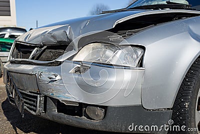 Front part of a crashed car wreck Stock Photo