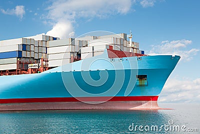 Front part of a large container ship Stock Photo