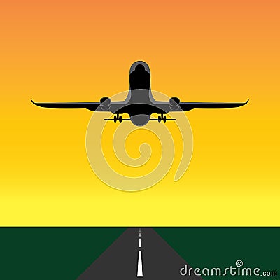 Front of a plane ,taking off during sunset Vector Illustration