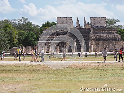 Front of platform of Temple of Warriors at Chichen Itza city in Mexico on February Editorial Stock Photo