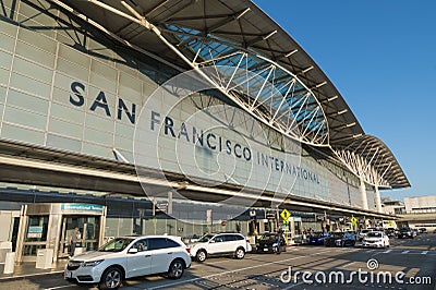 Front of San Francisco Airport departure terminal on a summer day, California Editorial Stock Photo