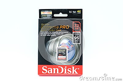 Front SanDisk Branded Memory Card in Recyclable Packaging Editorial Stock Photo