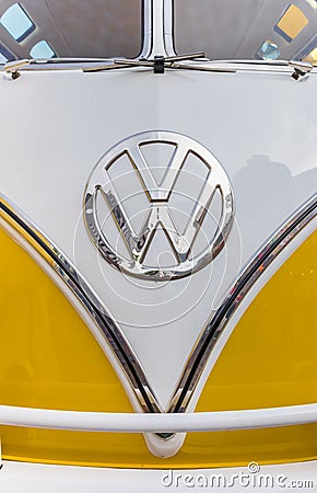 Front of a shiny classic yellow Volkswagen Editorial Stock Photo