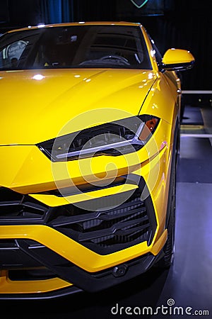 Close up of a Yellow Lamborghini Urus Editorial Stock Photo