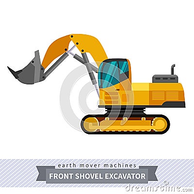 Front shovel excavator for earthwork operations Vector Illustration