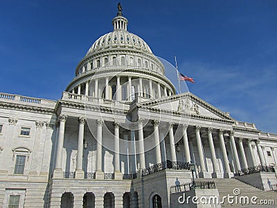 Front Side Of Capital Building In Washington DC Stock Photo