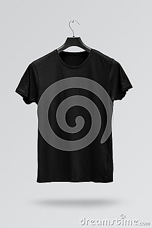 Front side of male black cotton t-shirt Stock Photo