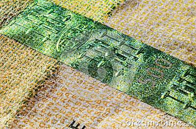 Front side of 500 peso bill of the Philippines. 500 Philippine Peso. Currency of the Island state. Extreme close up of five Stock Photo