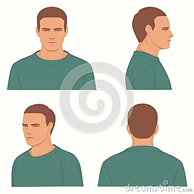 Front, side, profile view of head Vector Illustration