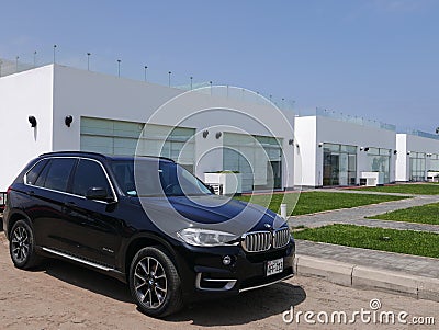 Front and side view of a mint condition black color SUV BMW X5 Drive 3. 0d Editorial Stock Photo