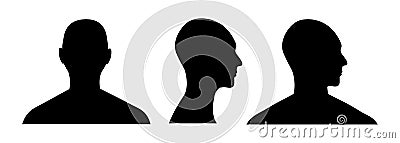 Front and side view silhouette of a male head. Vector Illustration