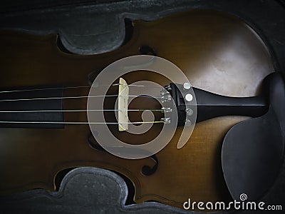 Front side of violin,show detail of acoustic instrument Stock Photo