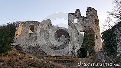 Front stone castle wall ruins Stock Photo