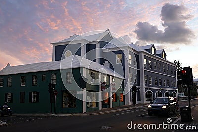 Front Street at night - Hamilton, Bermuda Stock Photo