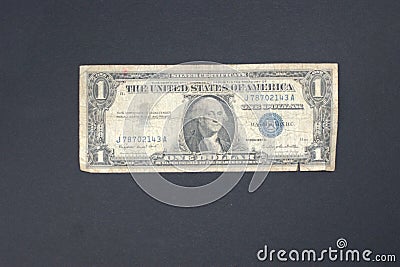 The front of a 1 US Dollar Silver Certificate from 1957 Editorial Stock Photo