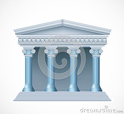 Front view of an antique greek blue temple. Vector Vector Illustration