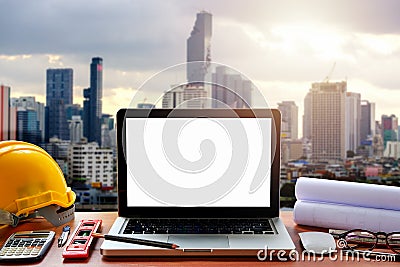 Front view of architect desk table Stock Photo