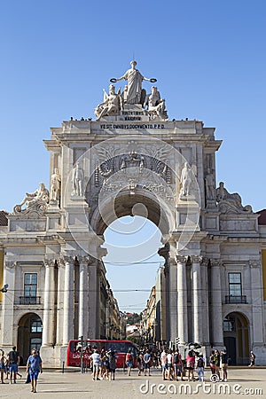 Front view of the Arco da Rua Augusta in Lisbon Editorial Stock Photo